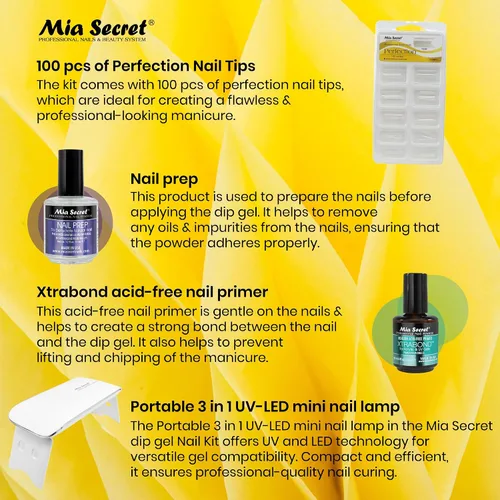 Vista 6 de Mia Secret Kit de uñas en polvo de inmersión de 14 piezas, blanco, verde claro, amarillo neón