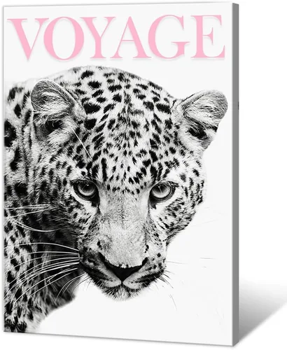 Vista 13 de Arte de pared con estampado de leopardo y estampado de leopardo de color rosa, diseño de guepardo blanco y negro, decoración de lienzo de lujo