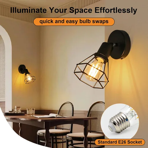 Vista 6 de LTBLIGHT Iluminación LED de pista de 1 luz, luz de techo ajustable negra con jaula de alambre de metal, lámpara de granja para dormitorio, mesita
