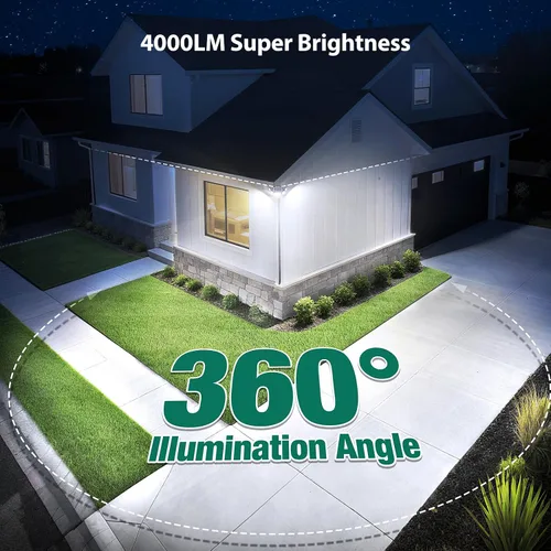 Vista 2 de Luces solares para exteriores, 4000LM con 5 cabezas, sensor de movimiento, 236 LEDs, 3 modos, luces de pared de seguridad IP65 impermeables, luces