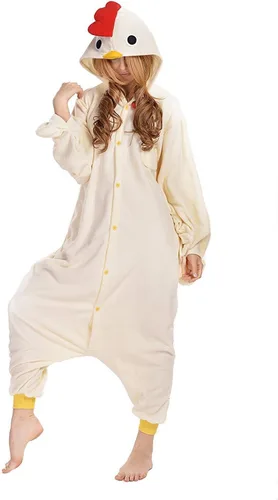 Vista 4 de CANASOUR Pijama mameluco de Halloween para adultos, pollo blanco, anime, unisex, cosplay, una pieza, anime, cosplay, disfraz de fiesta de Navidad