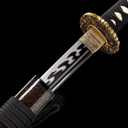 Vista 3 de Espada Katana real hecha a mano, espada samurái japonesa auténtica espiga completa muy afilada, acero de alto carbono 1060, 41 pulgadas, negro