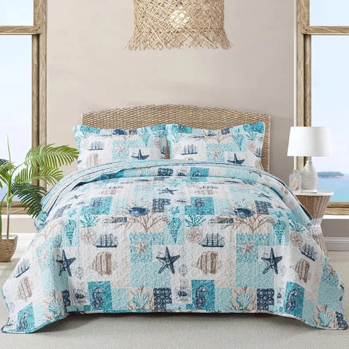 Vista 13 de NEWLAKE - Juego de cubrecama reversible de microfibra bordada con patrón floral en relieve en jacquard beige, tamaño queen