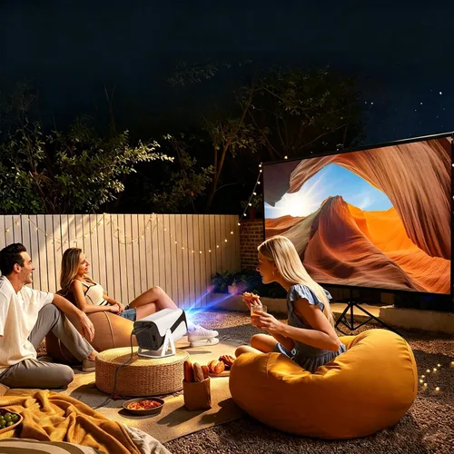 Vista 7 de Mini proyector 1080P, soporte giratorio de 270°, HDMI/USB Plug & Play, proyector de película portátil al aire libre para TV Stick