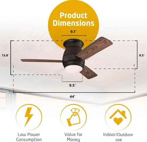 Vista 6 de Ciata Ventiladores de techo de 44 pulgadas con luces - Ventilador de techo inteligente para dormitorio/sala de estar - Ventilador de techo avanzado