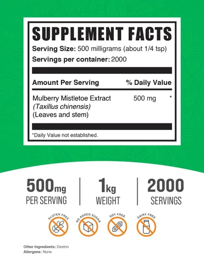 Vista 2 de BulkSupplements. com Extracto de muérdago de morera - Sang Ji Sheng, Taxillus Chinensis, suplemento de hierbas - Sin gluten, 500 mg por porción, 2.2