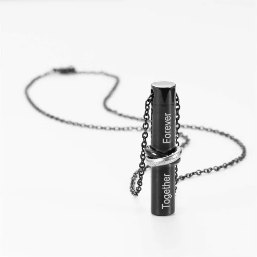 Vista 4 de Collar HooAMI con pendiente de urna cilíndrico Together Love para restos cremados