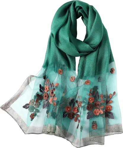 Vista 11 de WINCESS.YU Women Embroidered Silk Scarf, 75* 28 Inches Long Shawl and Wraps Negro