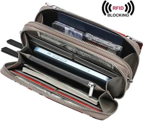 Vista 7 de Lanyani Cartera cruzada RFID con bolsillo para teléfono para mujer, cuero vegano