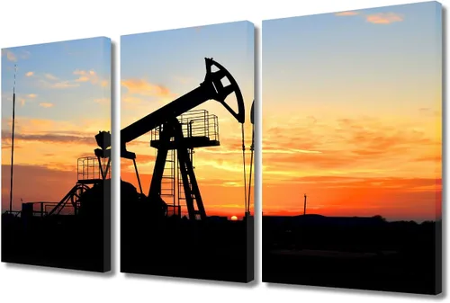 Vista 48 de TUMOVO Bombas de aceite en la puesta de sol para dormitorio, industria de petróleo y gas, pinturas de pared de 3 piezas de arte de pared de petróleo