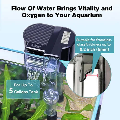 Vista 2 de hygger Filtro de acuario para colgar en la parte posterior, sistema de filtración de cascada de filtro de pecera, flujo de agua ajustable