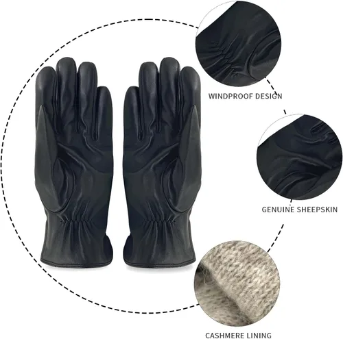 Vista 4 de Zjjseloru Guantes Clod Weather para hombre, piel de cordero con forro de cachemira