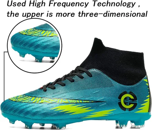 Vista 4 de YANGTAOZI Tacos de fútbol para hombre, zapatos de fútbol profesionales con punta alta, para interiores y exteriores, tacos de fútbol transpirables