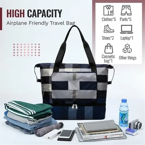 Vista 2 de 2022 - Bolsa de viaje plegable de separación secahúmeda, ligera, impermeable, plegable, para deportes, camping, Burdeos
