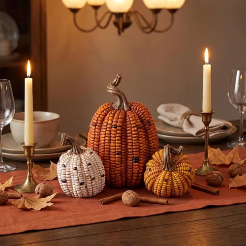 Vista 5 de Briful - Racimo de calabaza de maíz de resina, decoración de otoño de una Calabaza adjunta 3 en 1