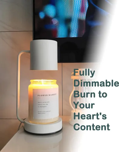Vista 6 de Keymit Lámpara calentadora de velas para velas en frasco, lámparas de derretidor de velas eléctricas clásicas blancas con 1 vela perfumada