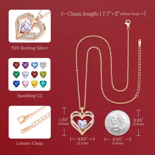 Vista 28 de CDE Collares de piedra natal para mujer, plata de ley 925, collar con colgante de corazón para siempre, Navidad, cumpleaños, aniversario, día de San
