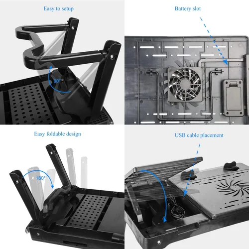 Vista 5 de iMounTEK Mesa para computadora portátil, mesa para computadora portátil, bandeja multifuncional con ventilador de refrigeración interno, escritorios