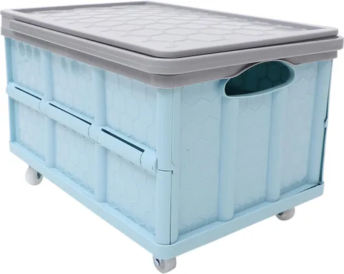 Vista 9 de Contenedores de almacenamiento plegables con tapas, cajas plegables de plástico apilables de 30 L, caja de almacenamiento de plástico apilable Rosa