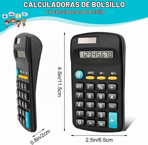 Vista 4 de Paquete de 24 mini calculadoras básicas, pantalla de 8 dígitos, batería solar y alimentación de CA, portátil para oficina, escuela y hogar