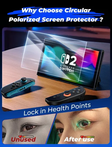 Vista 2 de MAGIC JOHN Protector de pantalla de protección ocular para Nintendo Switch 2 de 7.9 pulgadas 2025, antirreflejo, filtro de luz azul, transparente