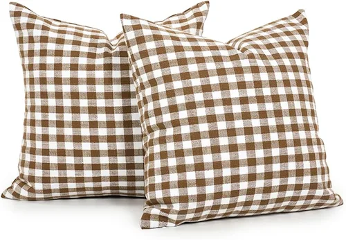 Vista 10 de CARRIE HOME - Juego de 2 fundas de almohada de exterior a cuadros de búfalo blanco y negro de 16 x 16, almohadas de sofá de decoración de granja