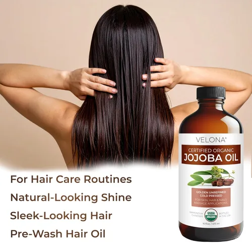 Vista 5 de Velona Aceite de Jojoba USDA Certificado Orgánico - 16 Fl Oz en Botella de Vidrio 100% Puro y Natural Dorado, Sin Refinar, Prensado en Frío