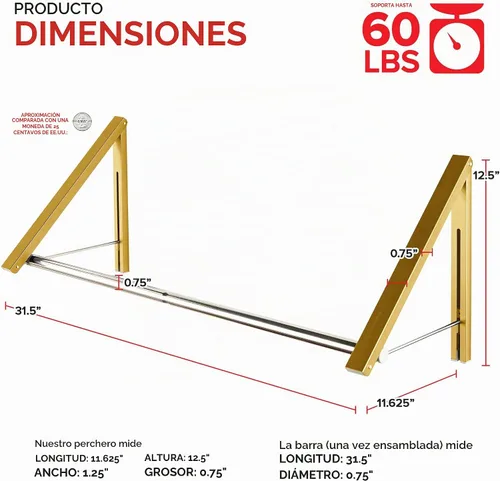 Vista 2 de Doble Perchero Plegable para Ropa con Barra Extensible, Perchero de Ropa Retráctil Montado en Pared para Secador de Ropa, Percha de Secado Colgante