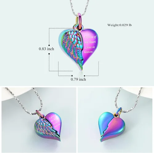 Vista 16 de Imrsanl Collar con dije de urna de cremación en forma de corazón para cenizas humanas – Un pedazo de mi corazón vive en el cielo