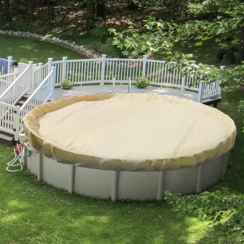 Vista 14 de Patio Cubiertas redondas para piscinas sobre el suelo, cubierta de seguridad para alberca de invierno de 10 pies, lona resistente con cabrestante