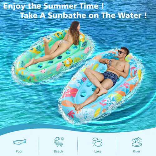 Vista 3 de Paquete de 2 flotadores de piscina para adultos, 72 x 42 pulgadas, tamaño ultra con reposacabezas, agujeros de enfriamiento, tapetes gigantes