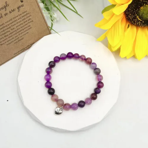 Vista 5 de Life is Tough But So Are You - Pulsera inspiradora, pulseras de piedra natural morada, dije de corazón, amatista étnica, aniversario, tarjeta