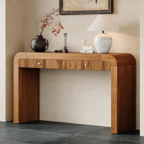 Vista 12 de RuiSiSi Mesa consola de 48 pulgadas con 3 cajones y 2 estantes, mesa de sofá de madera de granja para sala de estar, entrada, pasillo, color blanco