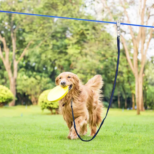 Vista 6 de Cable de amarre para perro XiaZ, cable de 50 pies para carrito de correr para perros de hasta 250 libras, correa de perro para patio, camping