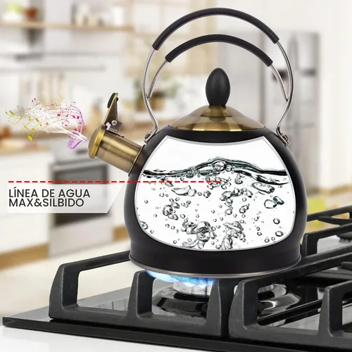 Vista 3 de Tetera Silbante de Acero Inoxidable, Tetera para Estufa de Inducción, Olla para Té de Ebullición Rápida para Calentar Agua 2.6 Cuartos
