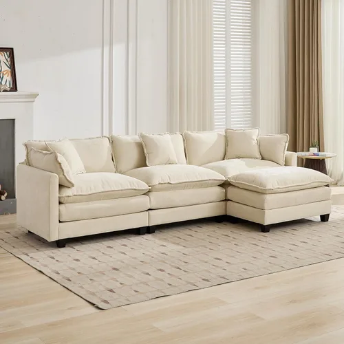 Vista 250 de Sofá seccional modular verde de 111.5", sofás seccionales grandes de 3 plazas para sala de estar, sofá nube oversized de tela chenille con otomana