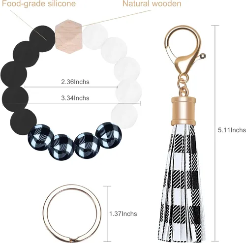 Vista 2 de Weixiltc Llavero para mujer, pulsera de cuentas de silicona, llavero con borla de cuero