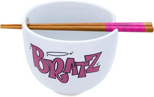 Vista 2 de Silver Buffalo Bratz - Tazón de cerámica para ramen con palillos con Cloe, Jade, Yasmin y Sasha, 20 onzas