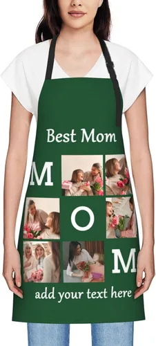 Vista 12 de Delantales personalizados para mujer, diseño de delantal de chef ajustable con nombre, textos, fotos, flores, regalos para el día de la madre