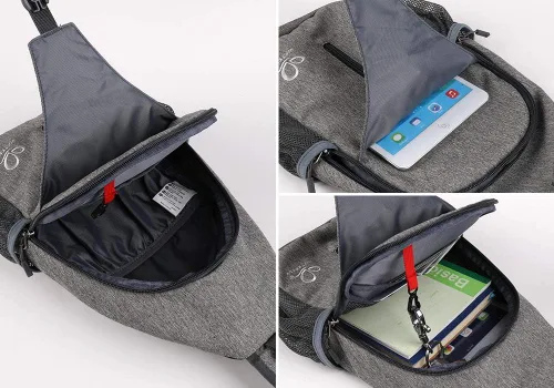 Vista 4 de Waterfly - Mochila cruzada tipo bandolera para viajes y caminatas, bolsa de pecho, Gris, talla única
