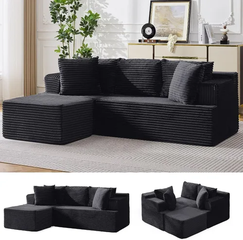 Vista 12 de Korser Sofás deshuesados para sala de estar, sofá de nube seccional con otomano, sofá en forma de L con asiento profundo de pana mullido y cómodo