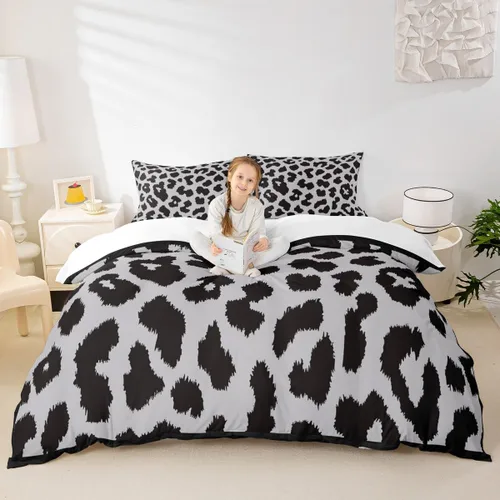Vista 37 de Juego de funda de edredón para niños, tamaño individual, diseño de cebra y leopardo con purpurina, decoración de habitación para niñas y mujeres