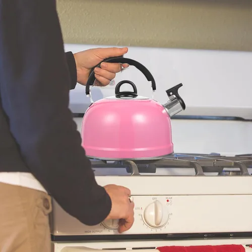 Vista 8 de Ciieeo Tetera silbante para estufa, tetera de acero inoxidable rosa con filtro, tetera floral para estufa