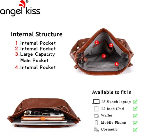 Vista 4 de Bolso de mano para mujer, de piel vegana, de gran capacidad, con correas ajustables