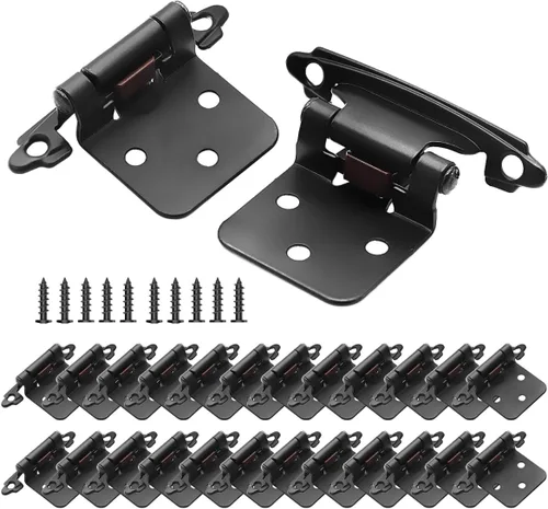 Vista 13 de Bisagras para puertas de gabinete de cocina de 3/8 pulgadas, paquete de 4 pares de bisagras de gabinete semiocultas negras, bisagras de puerta