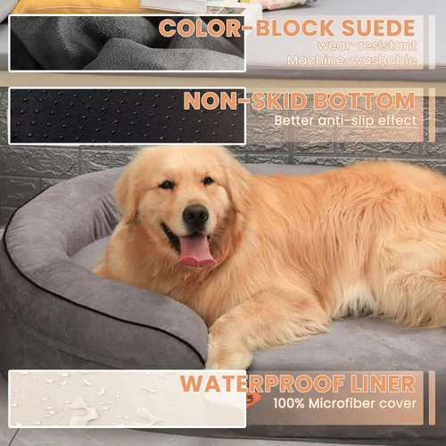 Vista 5 de Laifug Cama ovalada de espuma viscoelástica para perros (54 x 36 x 12 pulgadas, gris oscuro), cama ortopédica para perros con forro impermeable