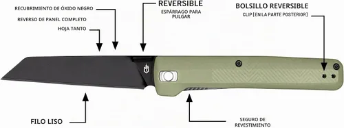 Vista 5 de Gerber Gear Pledge Cuchillo de bolsillo con clip para el bolsillo - Cuchillo plegable con hoja de 3.7" de panel completo de borde liso - Equipo