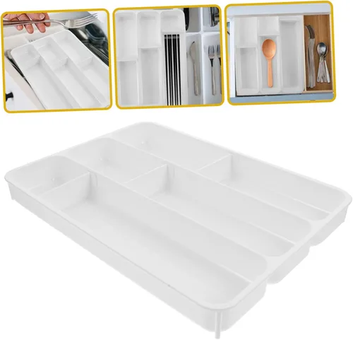 Vista 5 de Organizador de cubiertos para el hogar, multicompartimento, soporte de utensilios de plástico para almacenamiento de cocina, resistente a