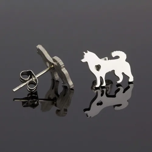 Vista 4 de Regalos Husky para mujer aretes de perno para mamá y perro plateado, Metal