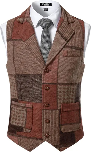 Vista 8 de JEMITOP Chaleco de traje casual de patchwork vintage para hombre con Gris